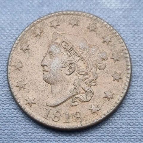 1818 Coronet Head Large Cent 1c High Grade AU + Details #50794 Cover