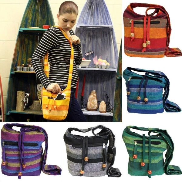 Nepal Sling Shoulder Bag - 100% Pure Cotton Fabric Hippy Ethnic Handbag - Image 1 of 1