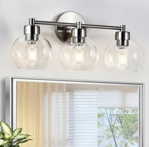 Yenlacy Bathroom Light Fixture Brushed Nickel Clear Glass Shade Metal Base Wall - Picture 1 of 5