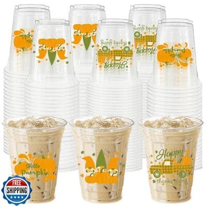 50 Count Fall Party Cups, 12 oz Thanksgiving Disposable Clear Plastic Party C - Picture 1 of 5