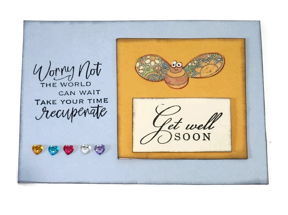 GET WELL SOON Greeting Card  WORRY NOT RECUPERATE - Handmade A2  White Base SALE - Image 1 of 2