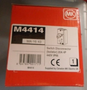 NUEVO INTERRUPTOR MK ELECTRIC M4414 (MA-16-43) 4 POLOS 20 AMPERIOS IP66 - Imagen 1 de 2