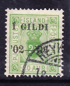 ICELAND 1902 Official SG092 20a yellowish-green fine used -perf 14x131/2 cat £90 - Picture 1 of 2