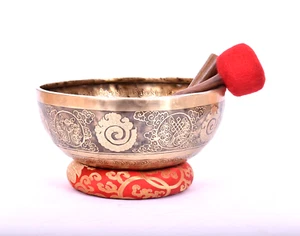 12 Inches Flower Of Life Carving -Tibetan Full Mantra Sound Healing Singing Bowl - Picture 1 of 5