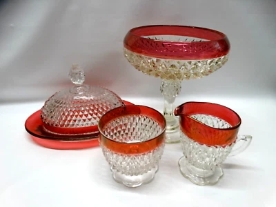 Indiana Vidrio Transparente Rubí Flash Banda Diamante Punta Mantequilla Crema Azúcar Caramelo Set Foto 1 de 4