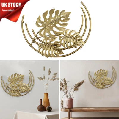 1/2Pcs Metal Wall Art Modern Leaves Hanging Wall Sculpture Home Gold Decor UK - Image 1 of 4