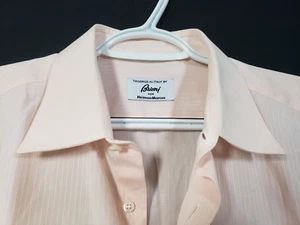 Brioni Men L/Sleeve Dress Shirt 161/2  Pink stripe frenh cuffs 100% cotton - Picture 1 of 10