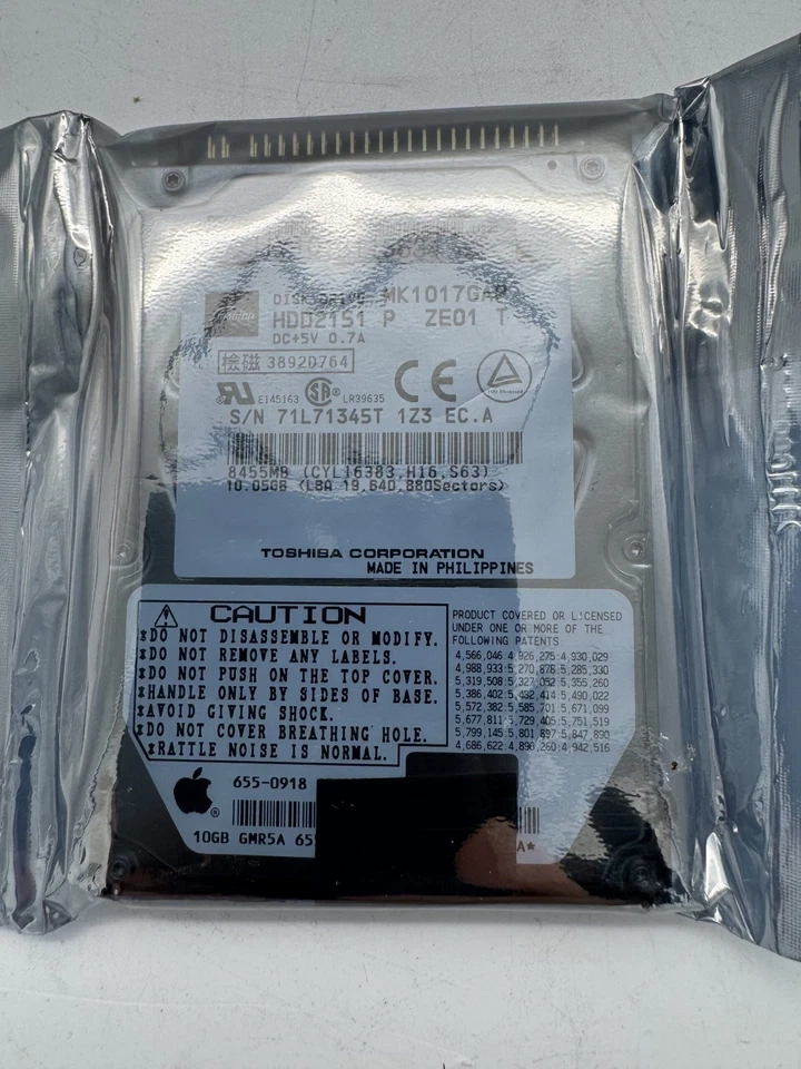 Toshiba 10gb, 2.5" hdd 4200rpm, hdd2151 zeo1 t, phil, 655-0918 - Image 1 of 1