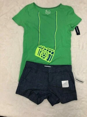 Girls Outfit  Old Navy Denim Shorts & Shirt Camera Size 7/8 2-Piece Set - Image 1 of 4