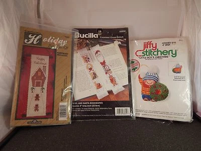 3 counted cross stitch kits-Holiday Bell-Noel & Santa bookmark- 3d boy Ornament - Image 1 of 4