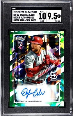 2021 Topps Chrome Sapphire Dylan Carlson GREEN REFRACTOR /50 SGC 9.5 w/10 AUTO - Image 1 of 2