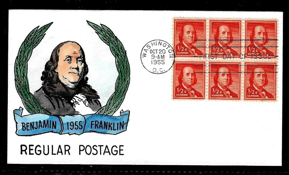 1030A Half Cent Stamp (1955) BEN FRANKLIN FDC HD/HP BY ROSS M. KNOBLE !!! - Image 1 of 1