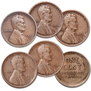 Lot Set Run of 5 San Francisco Wheat Cents 1916S-1920S Nice Collectors US Coins - Picture 1 of 1
