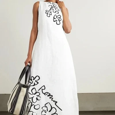 Maxi Vestido Faithful The Brand Nahana Floral Boceto Lino En Roma, Talla M $329 Foto 1 de 4