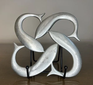 Vintage 1979 Lovell Designs signiert Damariscotta 4 Delfine Zinn Untersetzer Ken Kantro - Bild 1 von 12