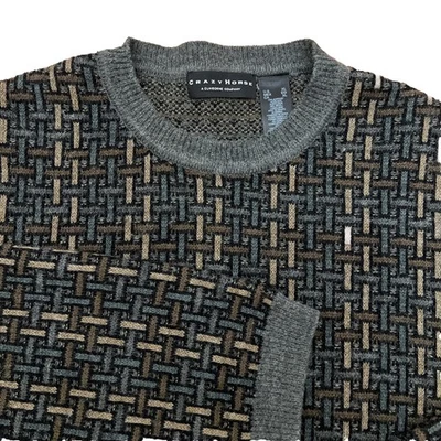 Vintage Crazy Horse 90’s Knit Sweater Men’s XL Green, Brown & Tan Hash Pattern - Image 1 of 4