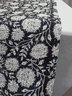 Floral Print Kantha Quilt Cotton Indian Reversible Bedspread Blanket Throw Quilt - Image 1 of 4