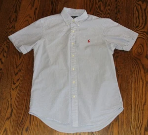 Polo Ralph Lauren Shirt Medium Mens Blue Seersucker  Striped Button Up Short Slv - Picture 1 of 8