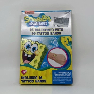 SpongeBob SquarePants 16 Valentines With 16 Tattoo Bands NEW - Image 1 of 3
