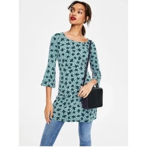 Boden Miriam Jersey Tunic Bell Sleeve Light Blue Bird Print Shirt Sz 6 / Medium - Picture 1 of 10