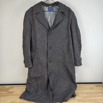 VTG 70s Pendleton TRENCH Coat Men 44 Gray Virgin Wool Overcoat Button USA Made - Image 1 of 4