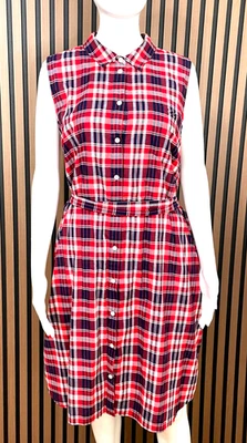 J. Crew Women's 18 Red Dress Cotton Mini Shirt Belted Tartan Plaid Lined Preppy - Image 1 of 4