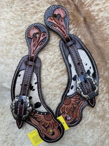 PAR de correas occidentales de cuero de grano superior tooled talla adulto para cabello en cuero de vaca - Imagen 1 de 8
