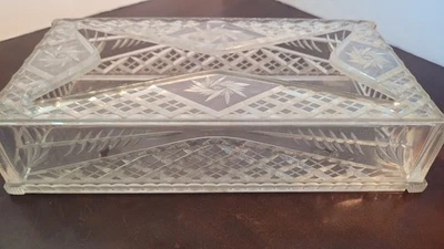 SOPORTE DE CAJA DE PAÑUELOS DE PLÁSTICO LUCITE ACRÍLICO TRANSPARENTE VINTAGE Aspecto de vidrio cortado colgante Foto 1 de 4