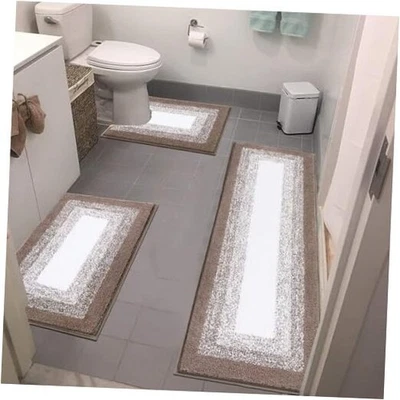  Juego de alfombras de baño, alfombrillas de baño antideslizantes absorbentes de 3 piezas, máquina suave peluda  Foto 1 de 4