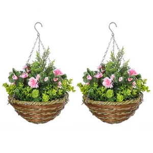 Outsunny 2 PCs Artificial Lisianthus Flower Hanging Planter Basket Home Garden - Picture 1 of 11