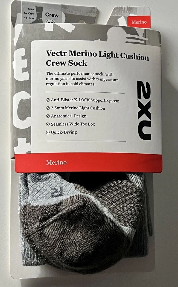 2XU VECTR MARINO LIGHT CUSHION CREW SOCK MEDIUM UA5054e GREY - Image 1 of 4