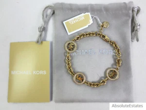 NEW $135 Michael Kors Gold Pave Crystal Fulton Chain Logo Bracelet MKJ4729710 - Picture 1 of 4