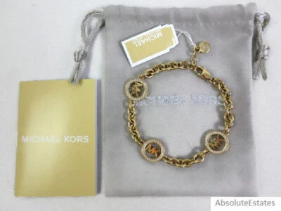 NUEVO $135 Michael Kors Oro Pavé Cristal Cadena Fulton Logo Pulsera MKJ4729710 Foto 1 de 4