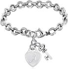 Personalized Initial Bracelets Key Heart Charm - Stainless Steel Jewelry for Wom