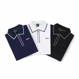 HUGO@ BOSS@ Mens Polo Shirt Short Sleeve Slim Fit Cotton Zip Neck - Picture 1 of 7