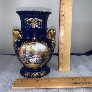 POSSIBLE VTG.  COBALT BLUE / GOLD VASE LIMOGES FRANCE FIGURAL MUSICIANS - Picture 1 of 6