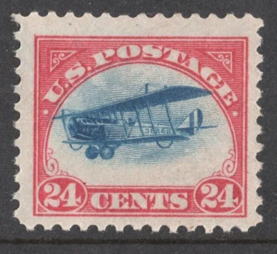 1918 US C3 Air Post Curtiss Jenny Bi Plane 24c Carmine Rose & Blue MVLH VF/XF - Image 1 of 3