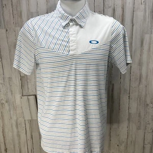 Polo Oakley Para Hombre Talla L Ajuste Regular Azul Blanco Rayas Snap U28 - Imagen 1 de 10
