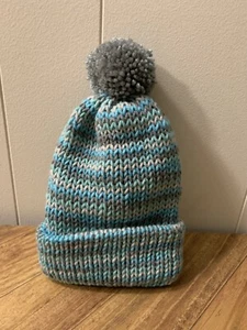 Toddler Girls Handmade Warm Winter Knit Hat Multicolor Pastel Beanie Pom #215 - Picture 1 of 7