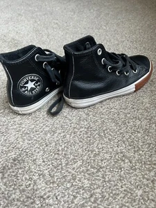 Kids size UK 10 Black Leather Hi-top Converse - Picture 1 of 2