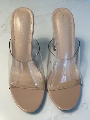 Torta Caliente Transparente Bloque Transparente Lucite Tacón Sandalia Zapatos Tacones 9M 9 Foto 1 de 4
