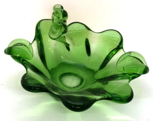 Plato de caramelo remolino de vidrio artístico verde de colección ÚNICO diseño hecho a mano con huella digital - Imagen 1 de 5