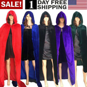 🔥 Halloween Witch Cloak Adult Hooded Cape Wedding Robe Velvet Party Costume USA