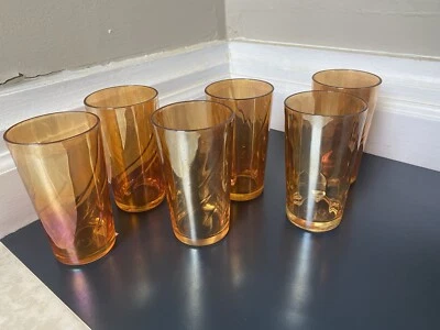 6 Vasos Jeanette Vintage Carnaval Vidrio Lustre Patrones Mixtos Foto 1 de 4