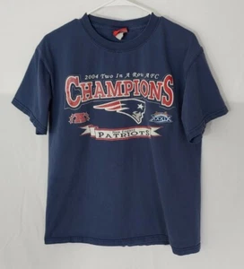 New England Patriots 2004 AFC Champs Retro T Shirt 2000s NFL Blue Unknown Size - Picture 1 of 8
