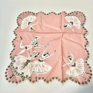 Vintage 50er Jahre rosa Taschentuch Ballerina Tänzerinnen gewellter Rand - Bild 1 von 5