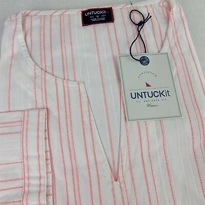 Top túnica UNTUCKit Durfort a rayas manga 3/4 ajuste regular blanco rosa talla 10 nuevo con etiquetas Foto 1 de 4