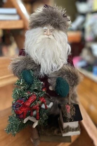 14 Inch Tall Santa Rustic Cabin Woodland Santa With Rocking Horse And Birdhouse - Picture 1 of 8