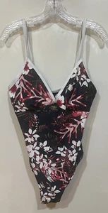 Tommy Hilfiger Womens Black Printed Tropical Orchid One-Piece Swimsuit Size 14 - Picture 1 of 8
