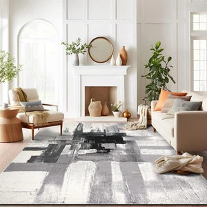 Contemporary Modern Abstract Area Rug 7' 10" X 10' Black - Picture 1 of 7